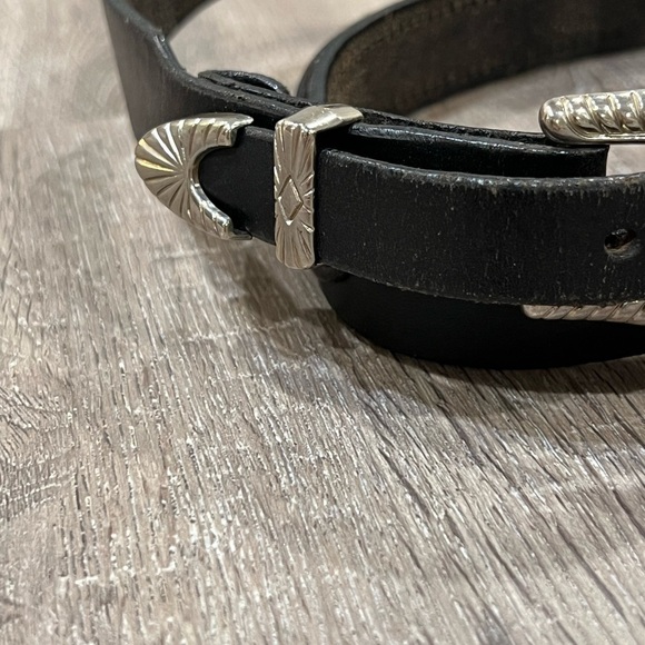 Handmade Colorado Leather Goods 36W Black Belt Silver Buckle Beaded Accent Belt - Picture 6 of 9